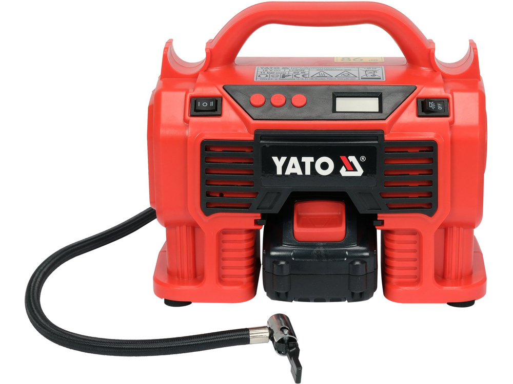 Yato Akkus kompresszor 11 bar 18V - 1 x 3,0 Ah akku töltővel + 12V szivargyújtó - YT-23247