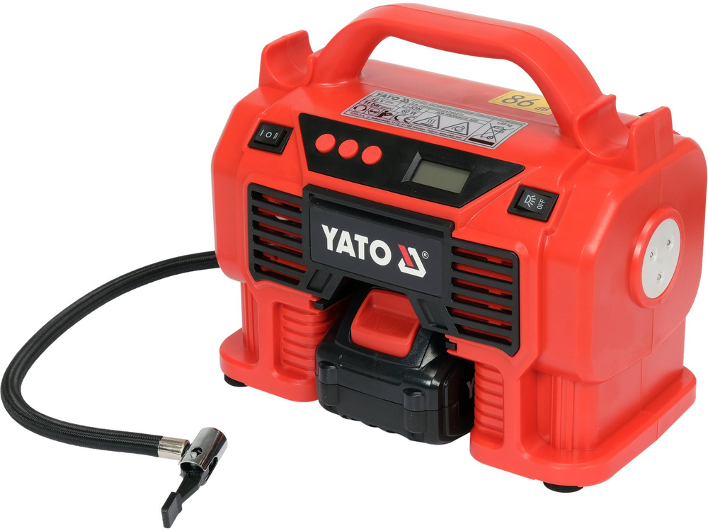 Yato Akkus kompresszor 11 bar 18V - 1 x 3,0 Ah akku töltővel + 12V szivargyújtó - YT-23247