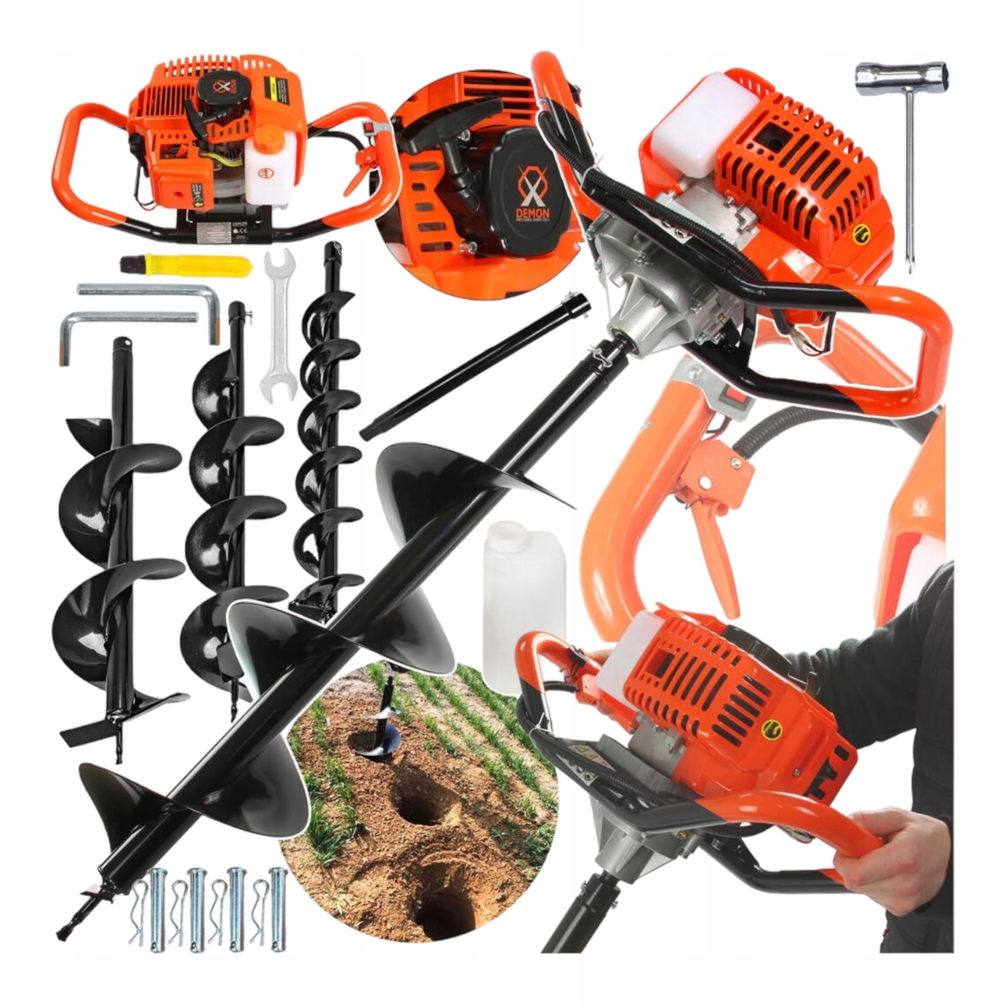 Benzines talajfúró gép 3 db fúrófejjel kerti és építési munkákhoz - M84000/3