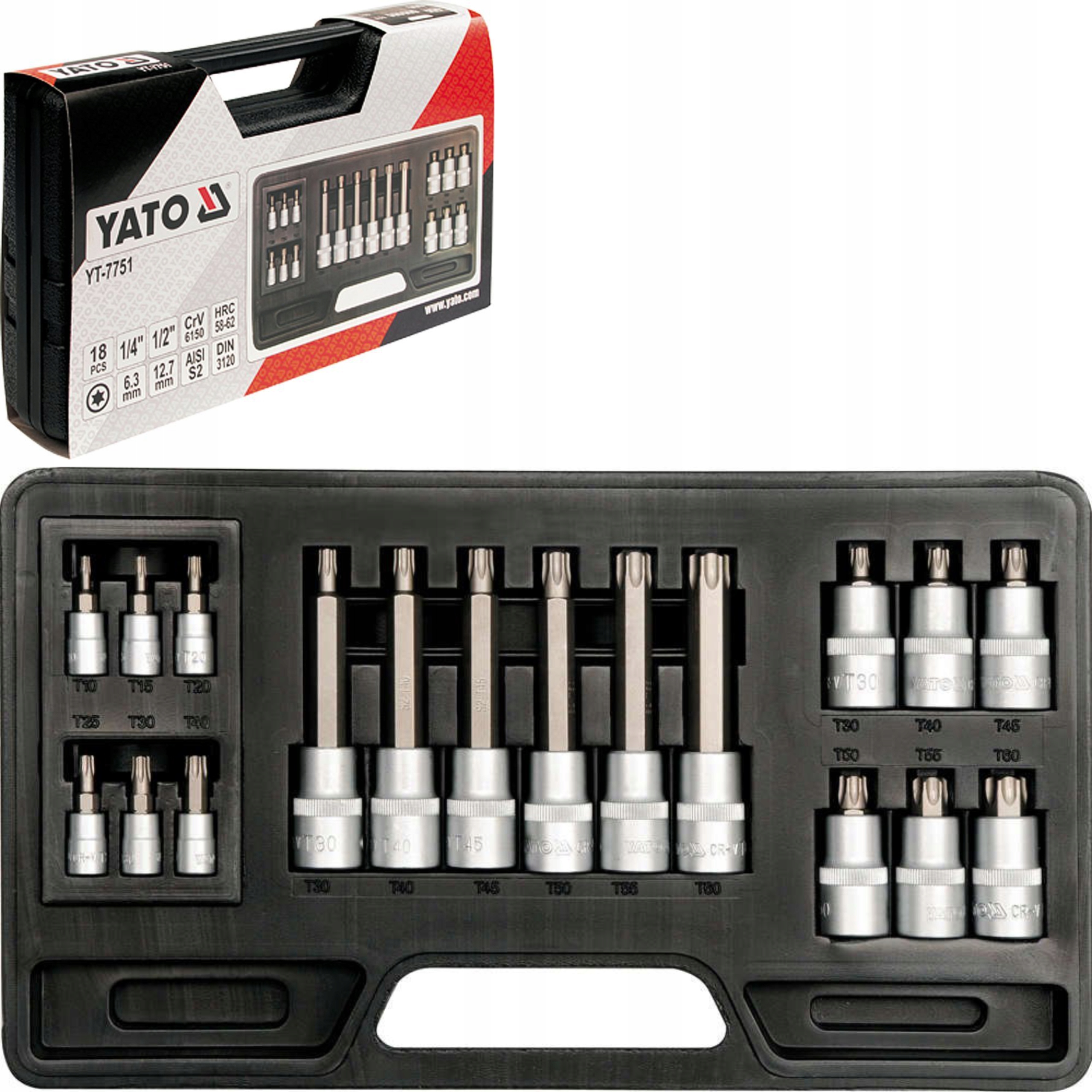 Yato 18 részes Torx bit dugókulcs készlet – 1/4