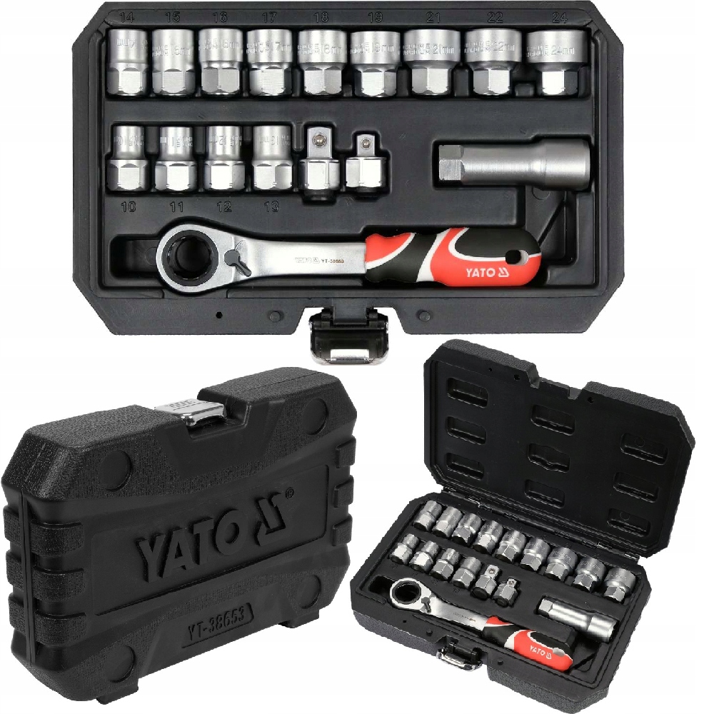Yato 17 részes nyitott Spline dugókulcs készlet 3/8” és 1/2” (10–24 mm) - YT-38653