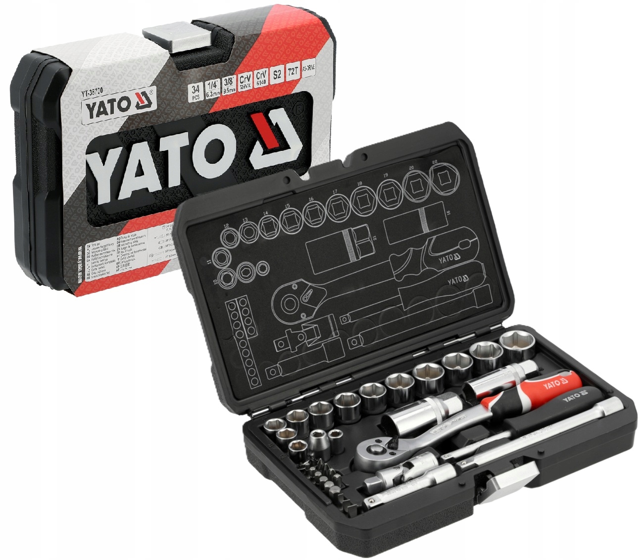 Yato Racsnis szerszámkészlet 1/4”–3/8” 34 részes - YT-38700