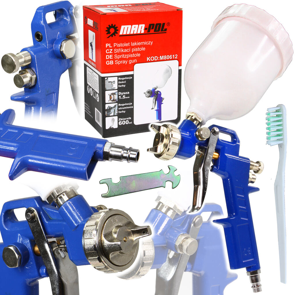 HVLP festékszóró pisztoly 1,5 mm-es fúvókával, 600 ml tartállyal 1/4